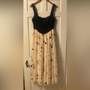 Anthropologie Black and Cream Starry Midi Dress by Maeve